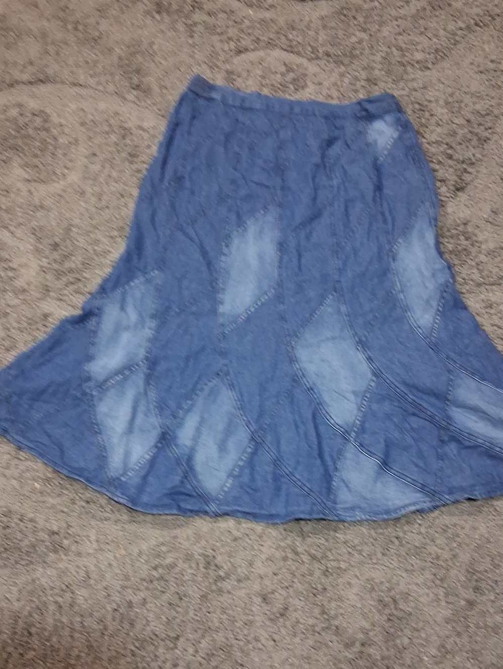 Studio West Blue Patchwork A-Line Denim Skirt